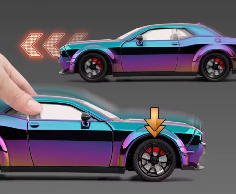 Automachetă Dodge Challenger SRT din Metal, 1:24, Funcție Pull-Back, Uși, Capotă și Portbagaj Deschizătoare, Sunete și Lumini, 20cm [3]