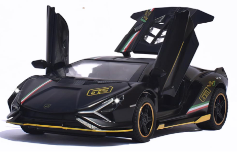 Automachete - Automachetă Lamborghini Sian, din Metal, 1:32, Funcție Pull-Back, Uși și Capotă Deschizătoare, Sunete și Lumini, 16 cm