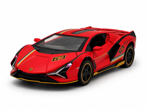 Jucării & Articole pentru Copii - Automachetă Lamborghini Sian, din Metal, 1:32, Funcție Pull-Back, Uși și Capotă Deschizătoare, Sunete și Lumini, 16 cm