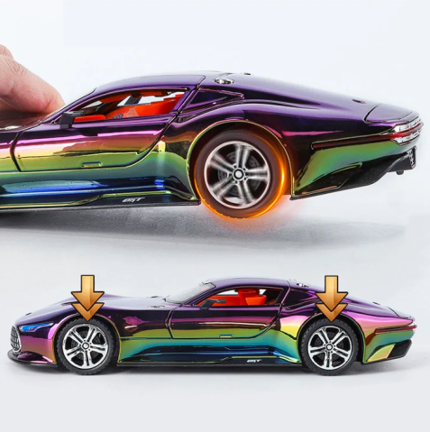 Automachetă Mercedes-Benz AMG GT Vision (Batmobile) din Metal, 1:24, Funcție Pull-Back, Uși și Eleron Deschizătoare, Lumină și Sunet, 21 cm [2]