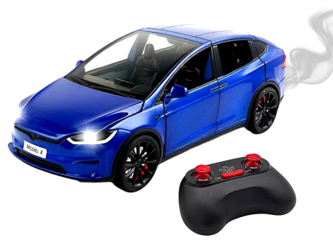 Automachete - Automachetă Tesla Model X din Metal, cu Telecomandă, Fum pe Bază de Apă, Lumină și Sunet, Acumulator Inclus