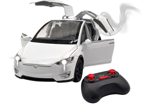 Automachete - Automachetă Tesla Model X din Metal, cu Telecomandă, Fum pe Bază de Apă, Lumină și Sunet, Acumulator Inclus