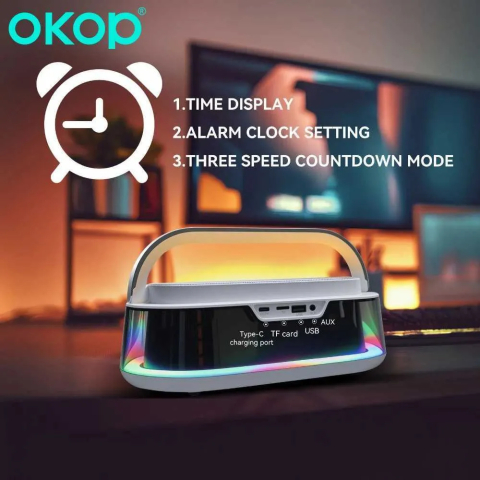 Boxa Bluetooth cu Lumini RGB, Incarcator Wireless si Ceas Digital, 15W, Boxa Portabila, Alarma, White Noise, TF Card, FM Radio, Design Modern [2]