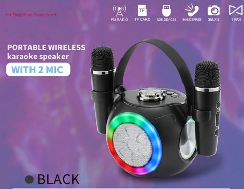 Boxă Karaoke cu 2 Microfoane Wireless, Lumini RGB, Bluetooth 5.4 – Calitate Audio Premium [3]