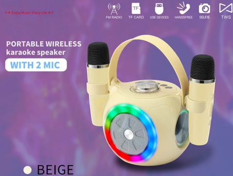 Boxă Karaoke cu 2 Microfoane Wireless, Lumini RGB, Bluetooth 5.4 – Calitate Audio Premium [3]