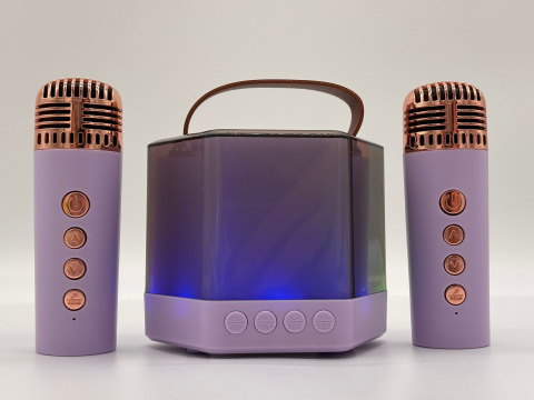 Boxă Karaoke RGB cu 2 Microfoane Wireless – Model Q-7, TF Card, USB, Bluetooth – Sunet Puternic și Efecte de Lumini [9]