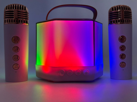 Boxă Karaoke RGB cu 2 Microfoane Wireless – Model Q-7, TF Card, USB, Bluetooth – Sunet Puternic și Efecte de Lumini [6]