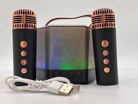 Boxă Karaoke RGB cu 2 Microfoane Wireless – Model Q-7, TF Card, USB, Bluetooth – Sunet Puternic și Efecte de Lumini [10]