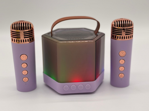Boxă Karaoke RGB cu 2 Microfoane Wireless – Model Q-7, TF Card, USB, Bluetooth – Sunet Puternic și Efecte de Lumini [10]