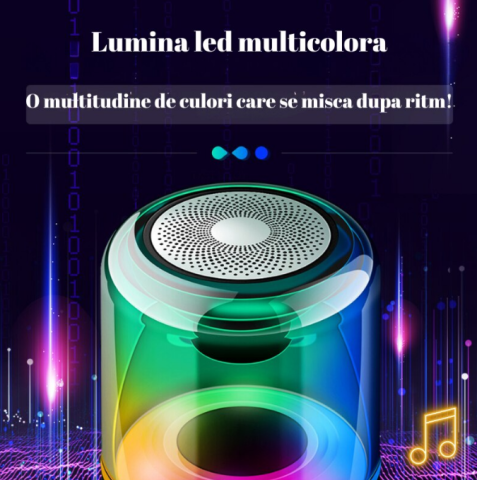 Boxă Portabilă Bluetooth Mini, 9 cm, Calitate Audio Premium, Lumini RGB, Playtime 3h, USB, TF [1]