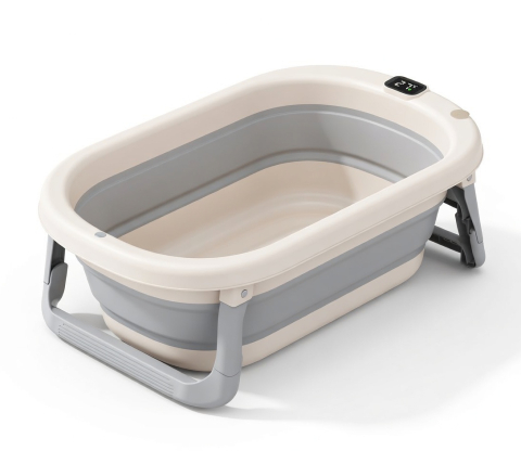 Baby Shop - Cadita Pliabila pentru Bebelusi cu Afisaj Temperatura Digital, 80 x 50 cm, Cadita Baie Copii Pliabila cu Dop Scurgere, Design Antiderapant, Usor de Depozitat