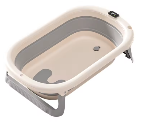 Cadita Pliabila pentru Bebelusi cu Afisaj Temperatura Digital, 80 x 50 cm, Cadita Baie Copii Pliabila cu Dop Scurgere, Design Antiderapant, Usor de Depozitat [2]