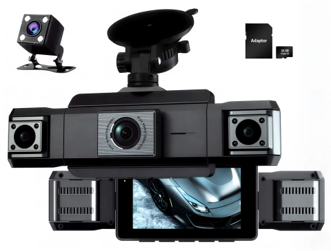 Cameră Auto 360° cu 3 Camere +  Cameră Marșarier Inclusă, Tip Crocodil, Față-Spate-Stânga-Dreapta, Full HD 1080P, Viziune Nocturnă IR, Monitorizare Parcare 24h [0]