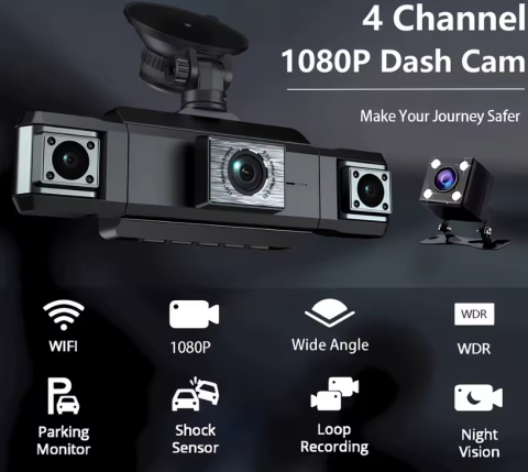 Cameră Auto 360° cu 3 Camere +  Cameră Marșarier Inclusă, Tip Crocodil, Față-Spate-Stânga-Dreapta, Full HD 1080P, Viziune Nocturnă IR, Monitorizare Parcare 24h [9]