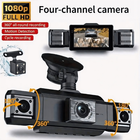 Cameră Auto 360° cu 3 Camere +  Cameră Marșarier Inclusă, Tip Crocodil, Față-Spate-Stânga-Dreapta, Full HD 1080P, Viziune Nocturnă IR, Monitorizare Parcare 24h [10]