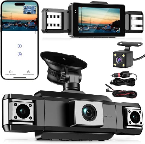 Camere de Supraveghere - Cameră Auto 360° WiFi cu 3 Camere +  Cameră Marșarier Inclusă, Aplicația Viidure, tip Crocodil, Față-Spate-Stânga-Dreapta, Full HD 1080P, Viziune Nocturnă IR, Monitorizare Parcare 24h