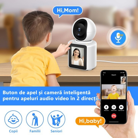 Cameră de Supraveghere Baby Monitor Inteligentă Wi-Fi Full HD 1080p, Functie Apel Video, Viziune Nocturna, Suport Cloud și Card TF – Control prin Aplicația "ICSee" [6]