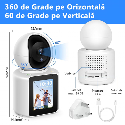Cameră de Supraveghere Baby Monitor Inteligentă Wi-Fi Full HD 1080p, Functie Apel Video, Viziune Nocturna, Suport Cloud și Card TF – Control prin Aplicația "ICSee" [2]