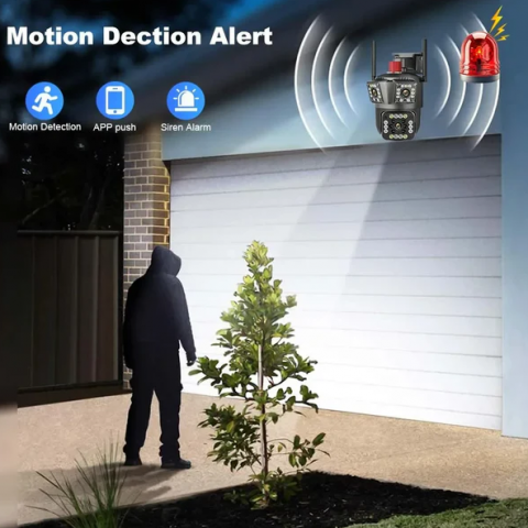 Camera de Supraveghere Smart V380 PRO – 3 Camere (1 Rotativă 360°/180°), 12MP, LED cu Sirenă, WiFi 2.4G, Infrarosu, TF Card până la 64GB, Conectare prin Aplicația "V380 PRO", Cablu LAN,Alimentator 220 [7]