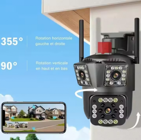 Camera de Supraveghere Smart V380 PRO – 3 Camere (1 Rotativă 360°/180°), 12MP, LED cu Sirenă, WiFi 2.4G, Infrarosu, TF Card până la 64GB, Conectare prin Aplicația "V380 PRO", Cablu LAN,Alimentator 220 [5]