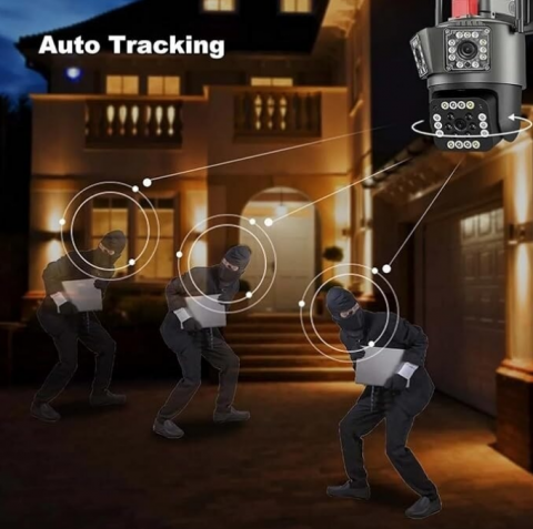 Camera de Supraveghere Smart V380 PRO – 3 Camere (1 Rotativă 360°/180°), 12MP, LED cu Sirenă, WiFi 2.4G, Infrarosu, TF Card până la 64GB, Conectare prin Aplicația "V380 PRO", Cablu LAN,Alimentator 220 [2]