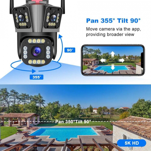 Camera de Supraveghere Smart V380 PRO – 3 Camere (1 Rotativă 360°/180°), 12MP, LED cu Sirenă, WiFi 2.4G, Infrarosu, TF Card până la 64GB, Conectare prin Aplicația "V380 PRO", Cablu LAN,Alimentator 220 [3]