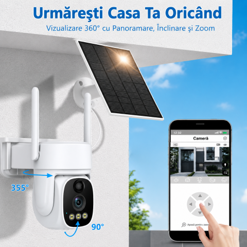 Cameră de Supraveghere Solară 4G 4MP, Panou Solar Inclus, Zoom 10X, Rotire 360°, Viziune Nocturnă, Detectare Mișcare, V380 Pro [4]