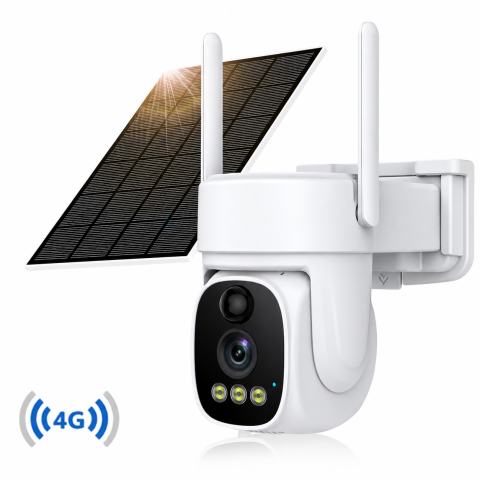 Camere de Supraveghere - Cameră de Supraveghere Solară 4G 4MP, Panou Solar Inclus, Zoom 10X, Rotire 360°, Viziune Nocturnă, Detectare Mișcare, V380 Pro