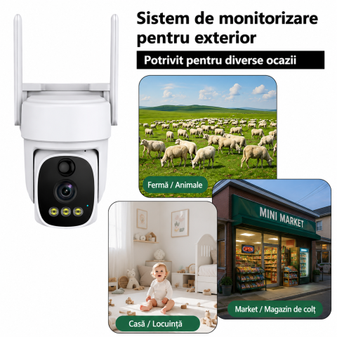 Cameră de Supraveghere Solară 4G 4MP, Panou Solar Inclus, Zoom 10X, Rotire 360°, Viziune Nocturnă, Detectare Mișcare, V380 Pro [3]