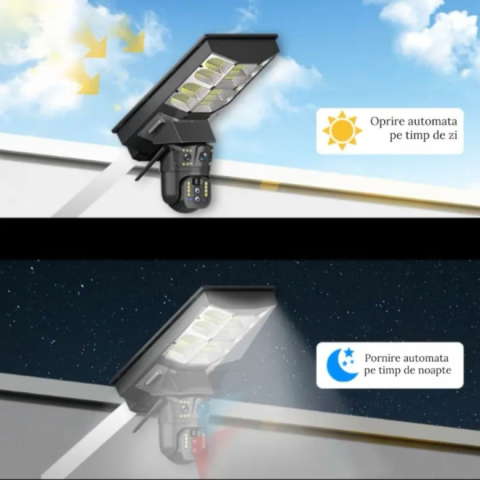 Cameră de Supraveghere Solară 4G cu Lampă Integrată, 4 Lentile, Sistem 5-în-1, Rotire 360°, Detecție Mișcare, Viziune Nocturnă IR & Color, Audio Bidirecțional, IP67, Panou Solar, Monitorizare Live [2]