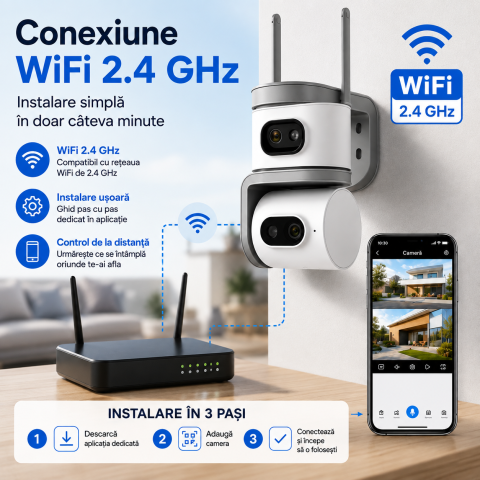 Cameră de Supraveghere WiFi 8MP cu 2 Lentile, Zoom 10X, Viziune Nocturnă, Detectare Mișcare, Audio Bidirecțional, V380 Pro [4]
