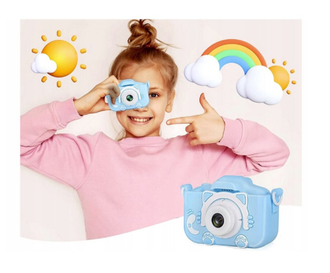 Cameră Foto Digitală pentru Copii, cu Husă Detasabilă, Suport Micro Card SD,Cablu USB și Agățătoare Tip Breloc, Jocuri Snake și Tetris, Funcție Selfie, Muzică și Fotografiere [4]