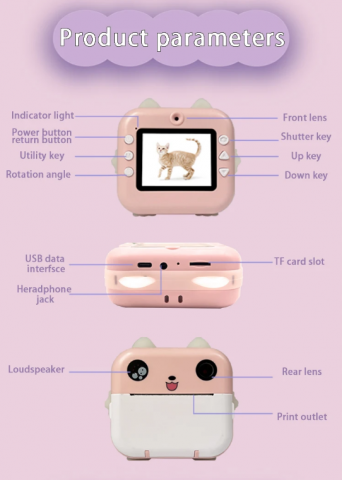 Camera Foto Digitala pentru Copii cu imprimare instant – Ecran HD, Filmare, Jocuri, Cablu Tip C, Curea și 3 Role incluse [2]