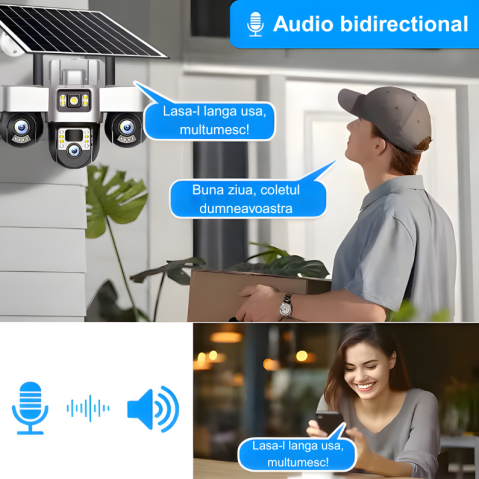 Camera de Supraveghere cu Panou Solar, Conexiune 4G, 15MP, Vedere pe Timp de Noapte, Detectare Miscare, Comunicare Bidirectionala, V380 Pro, Zoom 10X,  3 Lentile 360° PTZ [4]