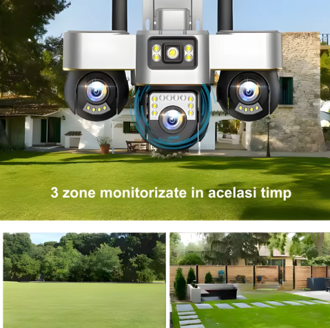 Camera de Supraveghere cu Panou Solar, Conexiune 4G, 15MP, Vedere pe Timp de Noapte, Detectare Miscare, Comunicare Bidirectionala, V380 Pro, Zoom 10X,  3 Lentile 360° PTZ [2]