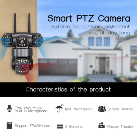 Camera Supraveghere 4G cu Cartela SIM, 9MP, 3 Camere, Rotire 360°, Zoom Digital 10X, Detectare Miscare, Comunicare Bidirectionala, Proiector LED Lumini, Viziune Nocturna, Protectie IP66 [2]