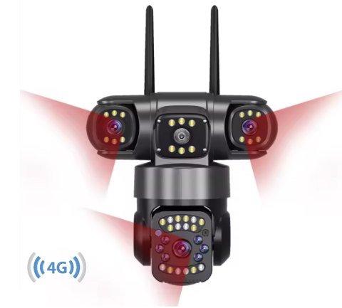 Camere de Supraveghere - Camera Supraveghere 4G cu Cartela SIM, 9MP, 3 Camere, Rotire 360°, Zoom Digital 10X, Detectare Miscare, Comunicare Bidirectionala, Proiector LED Lumini, Viziune Nocturna, Protectie IP66