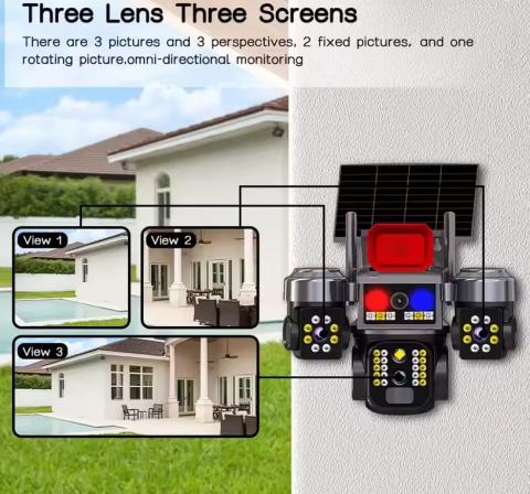 Camera Supraveghere 4G cu Panou Solar Tip Crocodil, 3 Camere rotative 720°, 15 MP (5 + 5 + 5MP), 8K UHD, Panou Solar Monocristalin, Viziune Nocturna, Detectare Umana, Zoom 10X Digital, Functie Audio B [2]