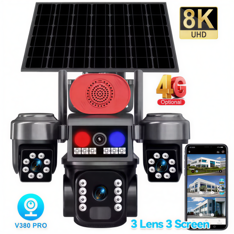 Toate Produsele - Camera Supraveghere 4G cu Panou Solar Tip Crocodil, 3 Camere rotative 720°, 15 MP (5 + 5 + 5MP), 8K UHD, Panou Solar Monocristalin, Viziune Nocturna, Detectare Umana, Zoom 10X Digital, Functie Audio B