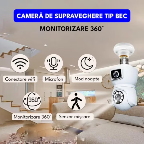 Cameră Supraveghere V380 Pro Smart, 2 Obiective, WiFi, 4MP, Vizualizare dublă, Infrarosu, Rotire 360° , Audio Bidirecțional, Control din Aplicatie ("V380 PRO" pe Magazin Play/App Store ) [9]