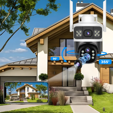 Camera Supraveghere WiFi cu 2 Camere, Zoom Optic 10X, 10MP, Viziune Nocturna Color, 360° VR, Detectie Umana, PIR si Radar, Audio, V380 Pro, IP66 [3]