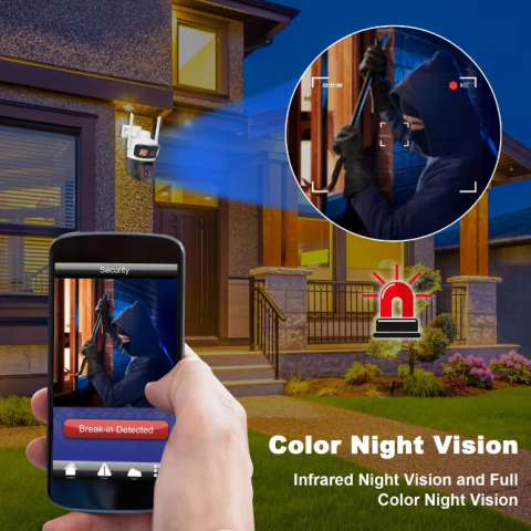 Camera Supraveghere WiFi cu 2 Camere, Zoom Optic 10X, 10MP, Viziune Nocturna Color, 360° VR, Detectie Umana, PIR si Radar, Audio, V380 Pro, IP66 [1]