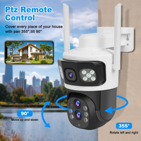 Camera Supraveghere WiFi cu 2 Camere, Zoom Optic 10X, 10MP, Viziune Nocturna Color, 360° VR, Detectie Umana, PIR si Radar, Audio, V380 Pro, IP66 [4]