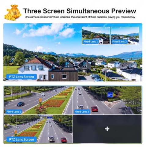 Camera Supraveghere WiFi cu 3 Camere Rotative 360°, Lumini/Sirena, 12MP, Ultra HD, Viziune Nocturna Color, Detectie Umana, PIR, Audio, V380 Pro, IP66, PTZ [17]