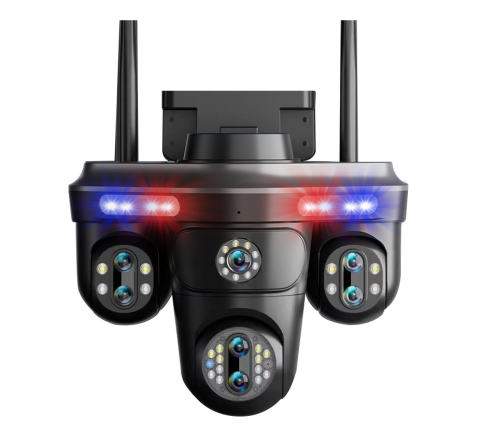 Camera Supraveghere WiFi cu 3 Camere Rotative 360°, Lumini/Sirena, 12MP, Ultra HD, Viziune Nocturna Color, Detectie Umana, PIR, Audio, V380 Pro, IP66, PTZ [12]