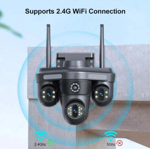 Camera Supraveghere WiFi cu 3 Camere Rotative 360°, Lumini/Sirena, 12MP, Ultra HD, Viziune Nocturna Color, Detectie Umana, PIR, Audio, V380 Pro, IP66, PTZ [16]