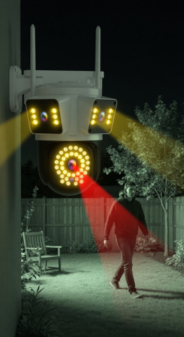 Camera Supraveghere WiFi cu 3 Lentile,12 MP Ultra HD, 360° PTZ, 10X Zoom Digital, Infrarosu, Lumini LED Puternice, Detectie Umana si Miscare, Alarma cu Sirena si Lumini, IP66, Audio Bidirectional [2]