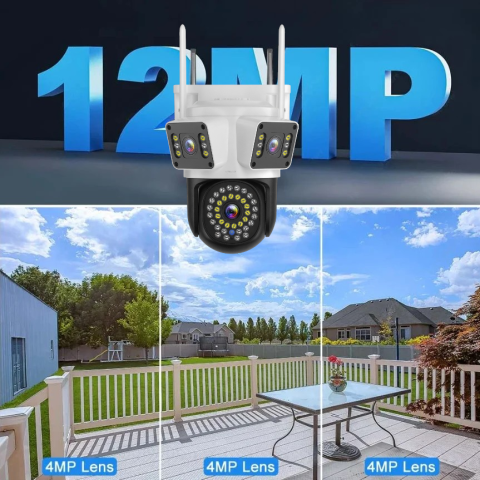 Camera Supraveghere WiFi cu 3 Lentile,12 MP Ultra HD, 360° PTZ, 10X Zoom Digital, Infrarosu, Lumini LED Puternice, Detectie Umana si Miscare, Alarma cu Sirena si Lumini, IP66, Audio Bidirectional [4]