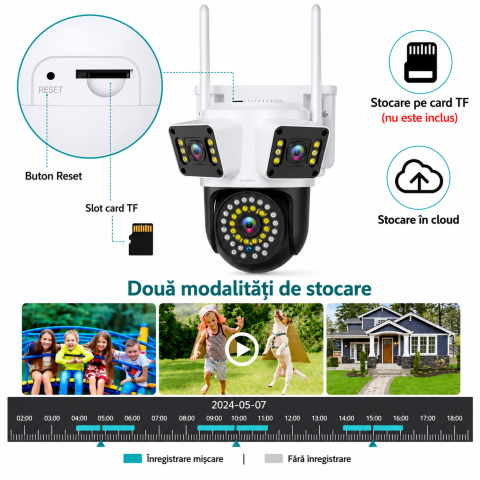 Camera Supraveghere WiFi cu 3 Lentile,12 MP Ultra HD, 360° PTZ, 10X Zoom Digital, Infrarosu, Lumini LED Puternice, Detectie Umana si Miscare, Alarma cu Sirena si Lumini, IP66, Audio Bidirectional [2]