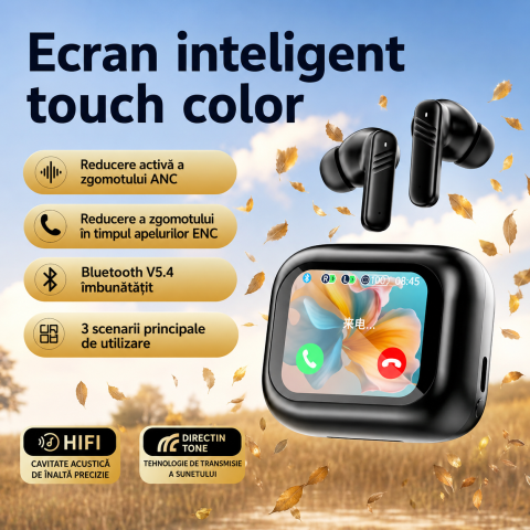 Casti Wireless OKOP cu Traducere AI in Peste 50 de Limbi, Ecran Touch Inteligent, Bluetooth, Inregistrare Conversatii, Hyper AI, Baterie de Lunga Durata [6]